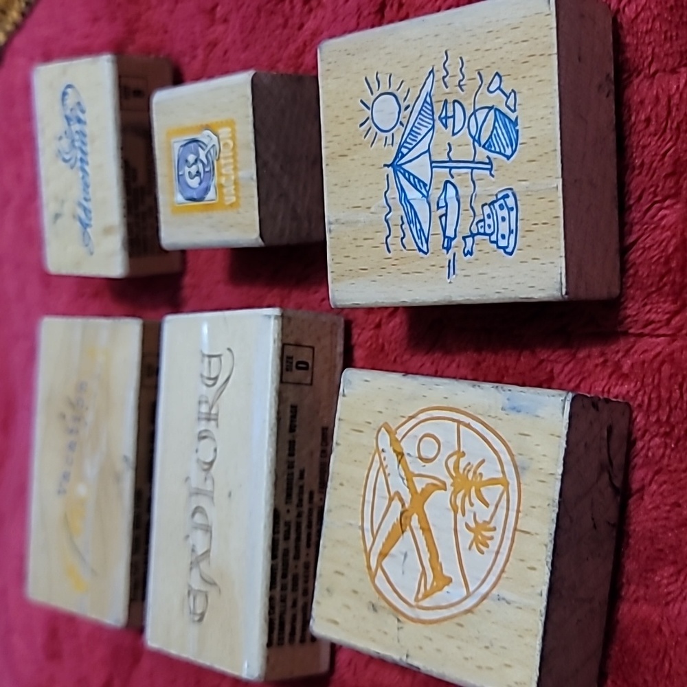 Set of 6 Travel Themed Rubber Stamps